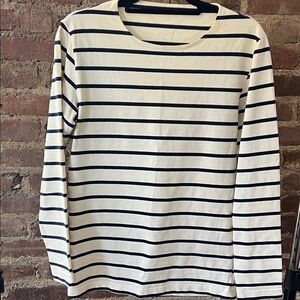 American Apparel Cotton Cream and Navy Striped Long Sleeve Top